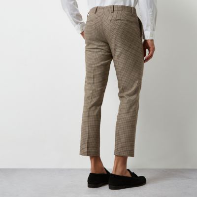 Brown dogstooth cropped skinny trousers